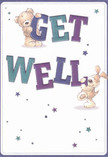 Radiating cheerful optimism, this get well card captures the spirit of North Kensington's caring community, brought alive by the delightful companionship of a teddy bear and a puppy. The pair appear almost three-dimensional as they hold up the blocks of 'Get Well', their soft fur and floppy ears sketched with lively detail. Hues of indigo and teal stand out confidently against a creamy background, lending vibrancy reminiscent of fresh spring arrangements seen near Golborne Road. Scattered stars in shades of blue and purple twinkle above and between the figures, adding a whimsical, hopeful note to the card's design. The tactile illustration brings an inviting sense of softness and calm, much like a bouquet curated by a skilled North Kensington florist for delivery to a loved one in recovery. There's an emotional warmth in the imagery-a gentle reminder that kindness and encouragement are always close at hand within the local neighbourhood. Crafted with both innocence and care, this card lifts the spirit, delivering not just a heartfelt message but a gentle embrace in visual form.